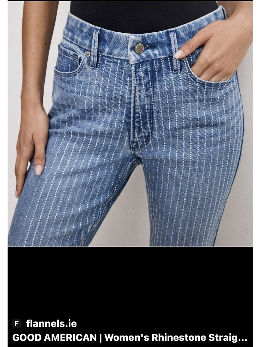Good American Jeans 8 / 29 Womens Good Icon Straight Rhinestone Jeweled